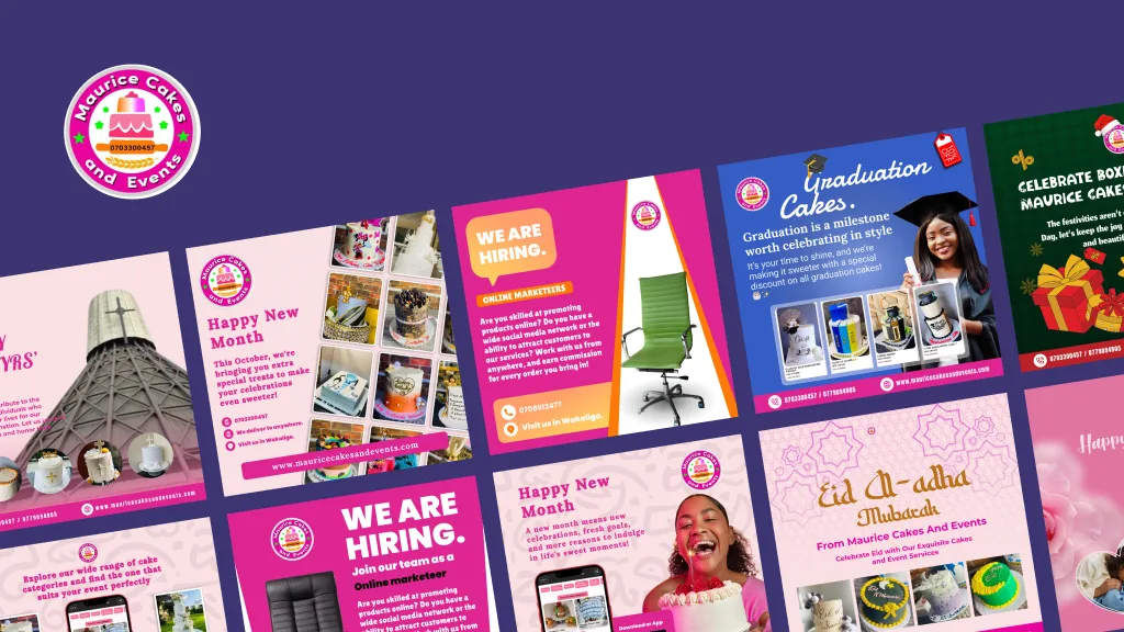 Social media graphics for Maurice Cakes & Events